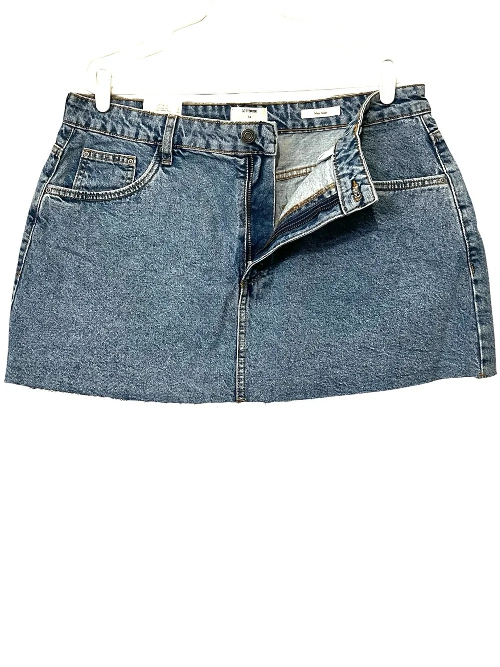 Cotton-On Denim Mini Skirt Mid Rise Fitted‎ Waist Vintage Look, Blue, Sz 34 / XL